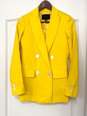 Massimo Dutti Yellow Double Breasted Tailored Twill Blazer Size 2 EUR 34